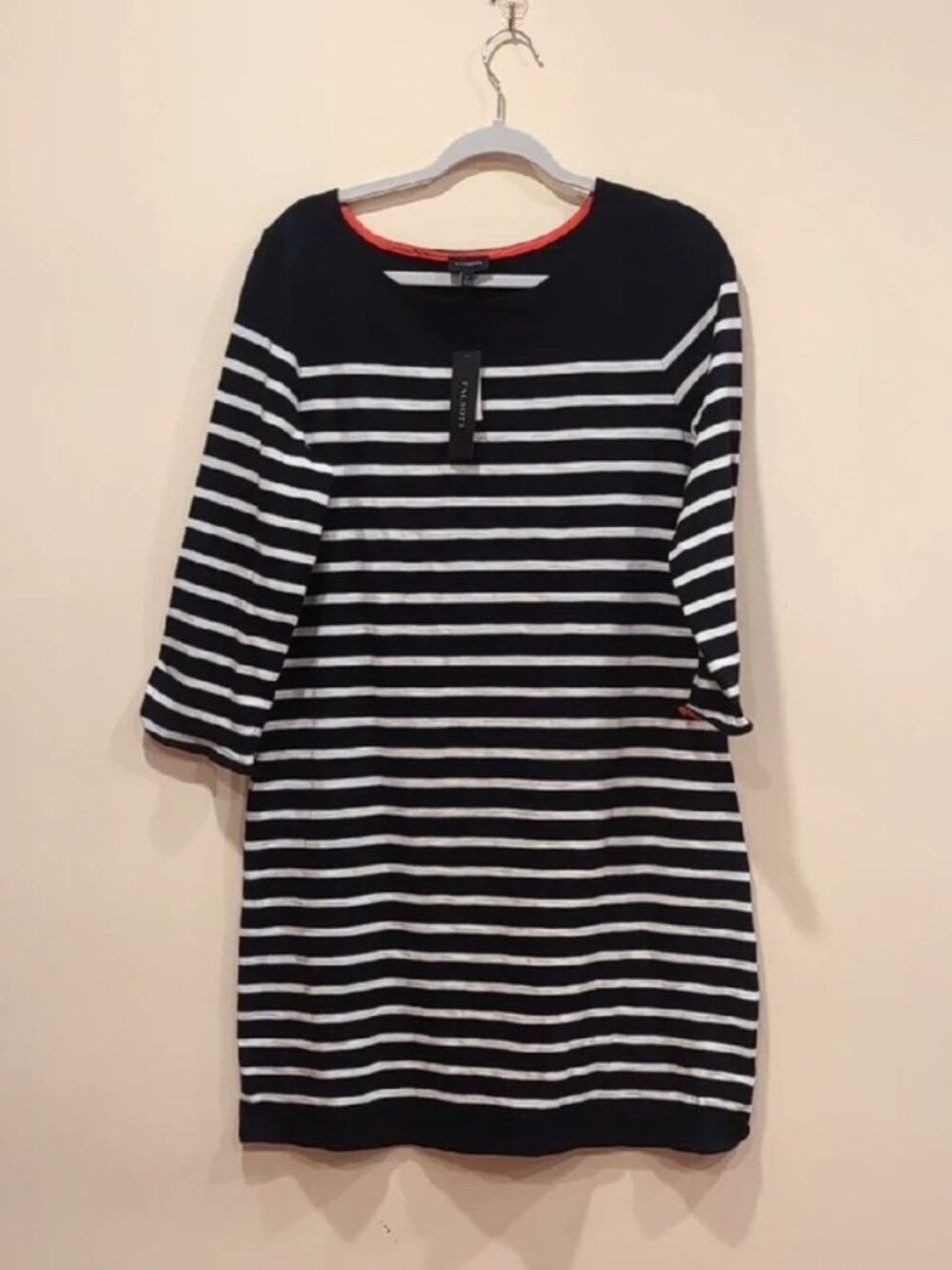 Talbots Navy and White Striped Long Sleeve Dress Women's Large NWT